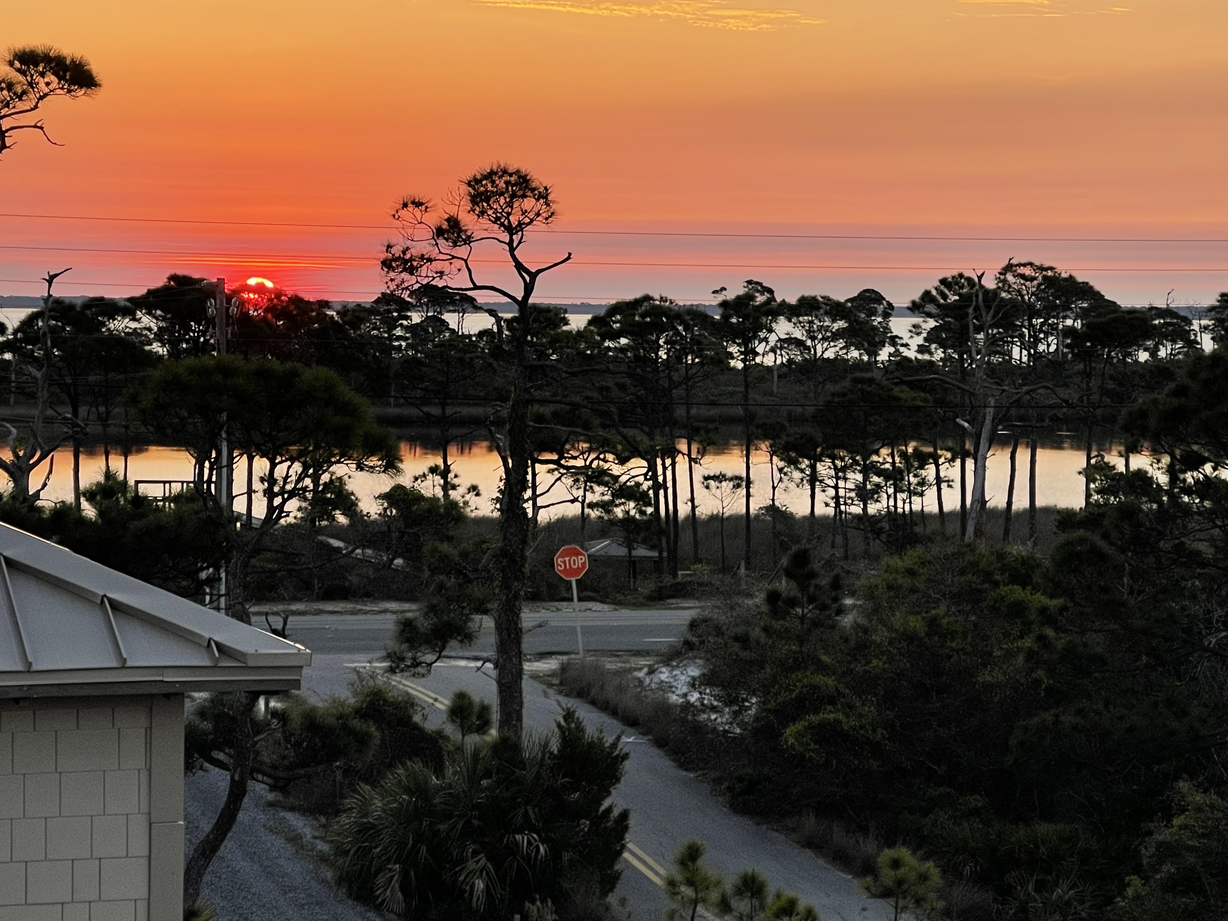 Private east-facing deck at Sanctuary at Cape San Blas overlooking St. Joseph Bay at sunrise